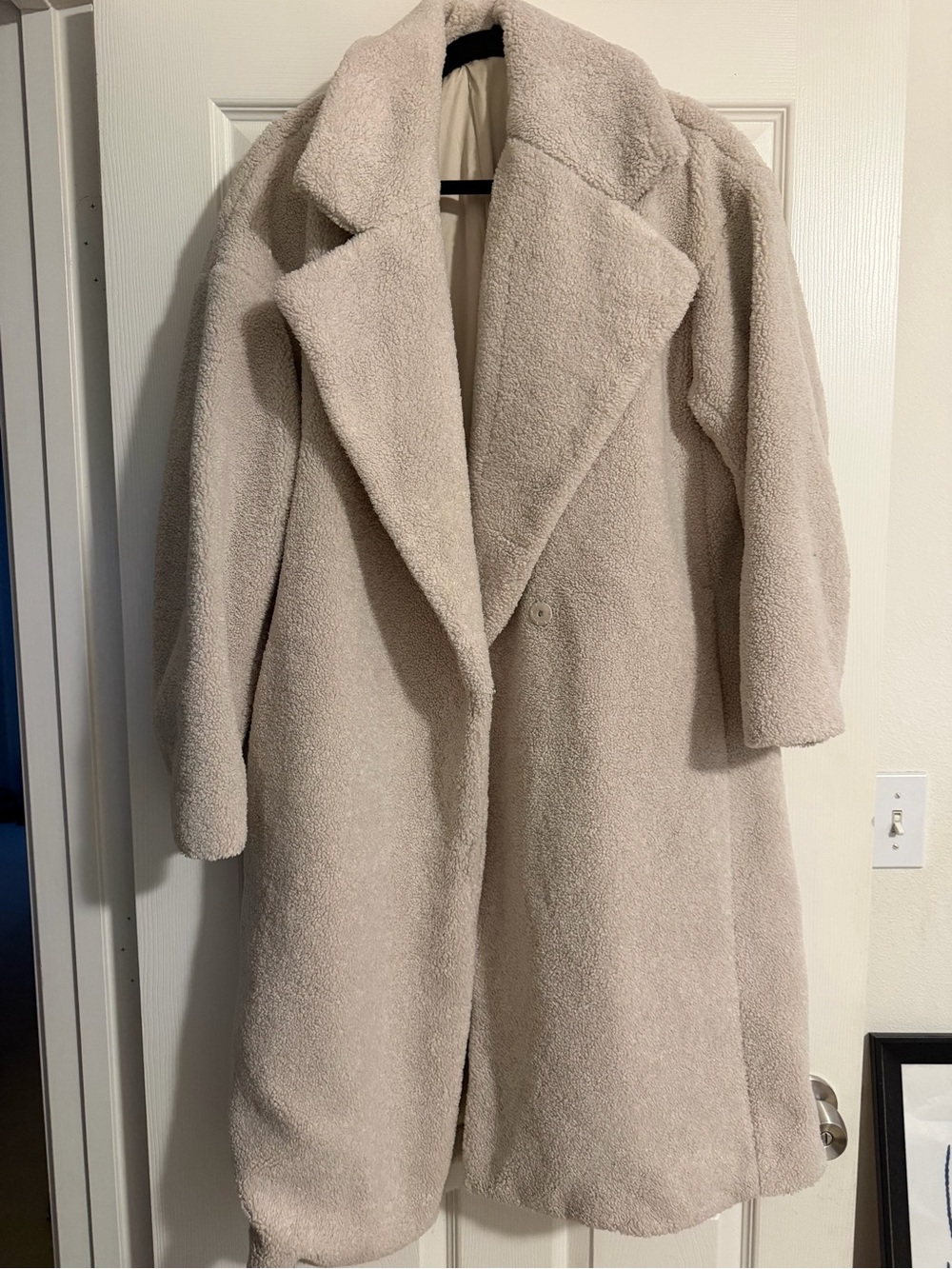 GU Womens Cream Fuzzy Long Coat